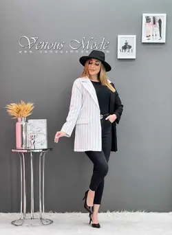 خرید اینترنتی مانتو کتی یک طرف راه راه کد 1154 ونوس مد