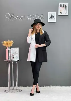 خرید اینترنتی مانتو کتی یک طرف راه راه کد 1154 ونوس مد