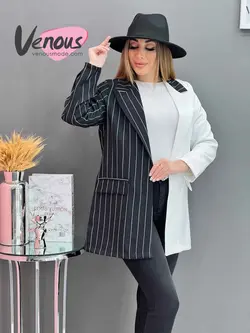 خرید اینترنتی مانتو کتی یک طرف راه راه کد 1154 ونوس مد