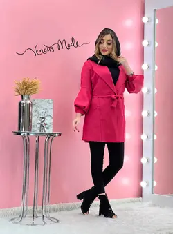 خرید اینترنتی و حضوری مانتو آستین پفی کمردار کد 1141 ونوس مد