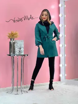 خرید اینترنتی و حضوری مانتو آستین پفی کمردار کد 1141 ونوس مد