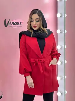 خرید اینترنتی و حضوری مانتو آستین پفی کمردار کد 1141 ونوس مد