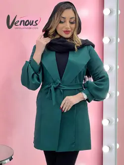 خرید اینترنتی و حضوری مانتو آستین پفی کمردار کد 1141 ونوس مد