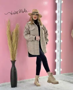 خرید اینترنتی و حضوری پالتو چهارخونه یقه خزدار کد 1117ونوسمد