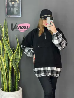 خرید اینترنتی و حضوری هودی مخمل ترکیبی کد 1083 فروشگاه ونوس