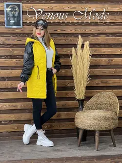 خرید اینترنتی و حضوری کاپشن لوزی دوزی آستین چرم کد 1079ونوس
