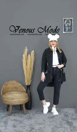 خرید اینترنتی و حضوری کت جین ذغالی زاپدار کد 1050 فروشگاه ونوس