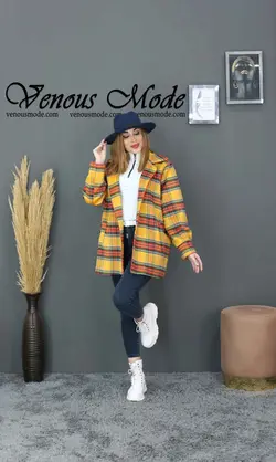 خرید اینترنتی پالتو چهارخونه مغزی دوزی کد 1042مجموعه ونوس مد