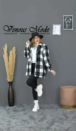 خرید اینترنتی پالتو چهارخونه مغزی دوزی کد 1042مجموعه ونوس مد