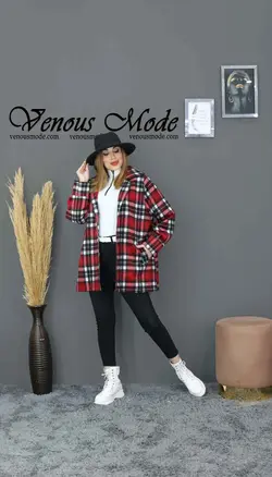 خرید اینترنتی پالتو چهارخونه مغزی دوزی کد 1042مجموعه ونوس مد