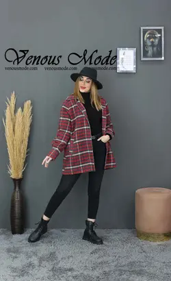 خرید اینترنتی پالتو چهارخونه مغزی دوزی کد 1042مجموعه ونوس مد