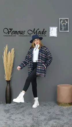 خرید اینترنتی پالتو چهارخونه مغزی دوزی کد 1042مجموعه ونوس مد