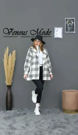 خرید اینترنتی پالتو چهارخونه مغزی دوزی کد 1042مجموعه ونوس مد