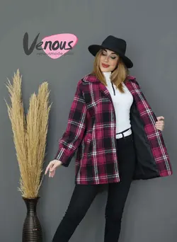 خرید اینترنتی پالتو چهارخونه مغزی دوزی کد 1042مجموعه ونوس مد