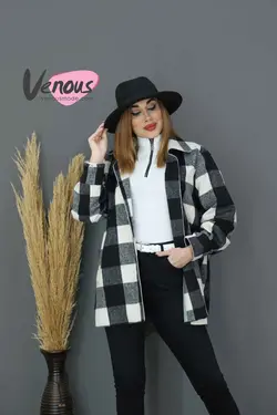 خرید اینترنتی پالتو چهارخونه مغزی دوزی کد 1042مجموعه ونوس مد