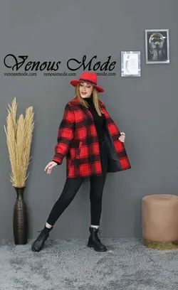 خرید اینترنتی پالتو چهارخونه مغزی دوزی کد 1042مجموعه ونوس مد