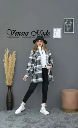 خرید اینترنتی پالتو چهارخونه مغزی دوزی کد 1042مجموعه ونوس مد