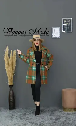 خرید اینترنتی و حضوری پالتو کتی چهارخونه فوتر کد 991 ونوس مد