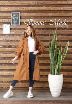 خرید آنلاین و حضوری بارانی آستردار آستین پفی کد 853 ونوس مد