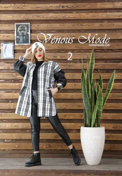 خرید آنلاین و حضوری مانتو چهارخونه آستین چرم کد 841 ونوس مد