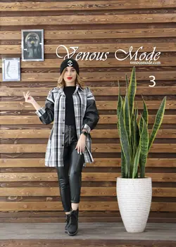 خرید آنلاین و حضوری مانتو چهارخونه آستین چرم کد 841 ونوس مد