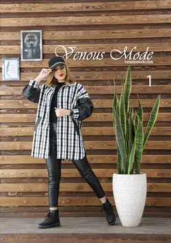 خرید آنلاین و حضوری مانتو چهارخونه آستین چرم کد 841 ونوس مد