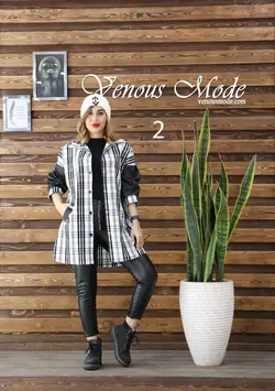 خرید آنلاین و حضوری مانتو چهارخونه آستین چرم کد 841 ونوس مد