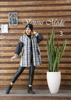 خرید آنلاین و حضوری مانتو چهارخونه آستین چرم کد 841 ونوس مد