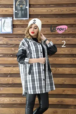 خرید آنلاین و حضوری مانتو چهارخونه آستین چرم کد 841 ونوس مد