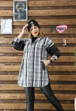 خرید آنلاین و حضوری مانتو چهارخونه آستین چرم کد 841 ونوس مد