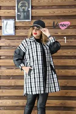 خرید آنلاین و حضوری مانتو چهارخونه آستین چرم کد 841 ونوس مد