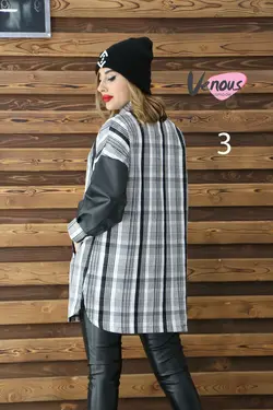 خرید آنلاین و حضوری مانتو چهارخونه آستین چرم کد 841 ونوس مد