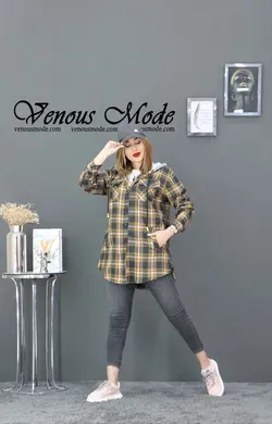 خرید آنلاین و حضوری مانتو چهارخونه کلاهدار کد 826 در ونوس مد