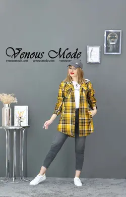 خرید آنلاین و حضوری مانتو چهارخونه کلاهدار کد 826 در ونوس مد