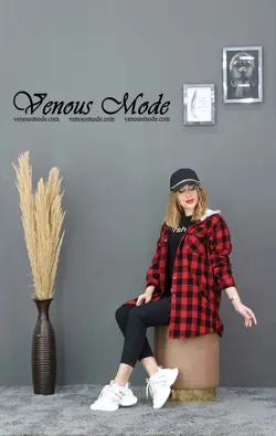 خرید آنلاین و حضوری مانتو چهارخونه کلاهدار کد 826 در ونوس مد