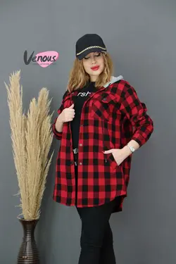 خرید آنلاین و حضوری مانتو چهارخونه کلاهدار کد 826 در ونوس مد