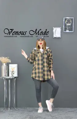 خرید آنلاین و حضوری مانتو چهارخونه کلاهدار کد 826 در ونوس مد