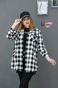 خرید آنلاین و حضوری مانتو چهارخونه کلاهدار کد 826 در ونوس مد