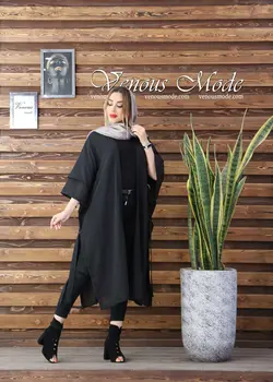 خرید آنلاین و حضوری مانتو حریر میله ای بغل بنددار کد 611