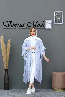 خرید آنلاین و حضوری مانتو نخی بلند راه راه کد 542 در ونوس مد