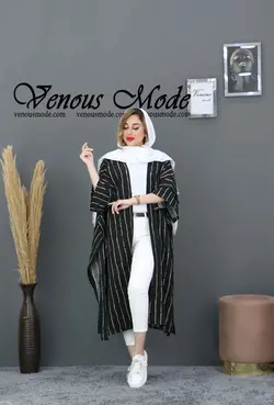 خرید آنلاین و حضوری مانتو نخی بلند راه راه کد 542 در ونوس مد