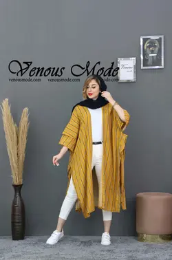 خرید آنلاین و حضوری مانتو نخی بلند راه راه کد 542 در ونوس مد