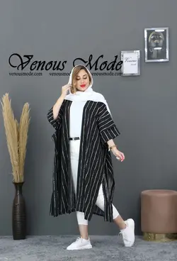 خرید آنلاین و حضوری مانتو نخی بلند راه راه کد 542 در ونوس مد