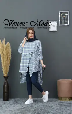 خرید اینترنتی و حضوری مانتو چهارخونه دکمه کج کد 491 ونوس مد