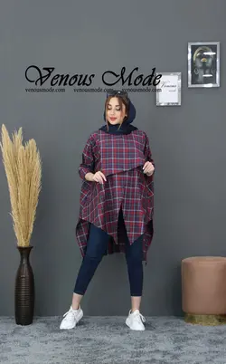 خرید اینترنتی و حضوری مانتو چهارخونه دکمه کج کد 491 ونوس مد