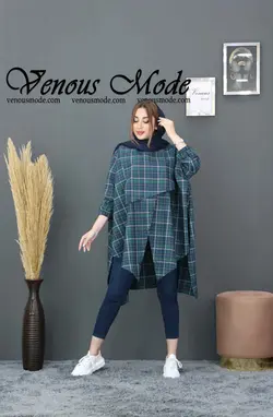 خرید اینترنتی و حضوری مانتو چهارخونه دکمه کج کد 491 ونوس مد