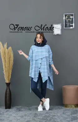 خرید اینترنتی و حضوری مانتو چهارخونه دکمه کج کد 491 ونوس مد