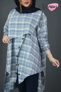 خرید اینترنتی و حضوری مانتو چهارخونه دکمه کج کد 491 ونوس مد