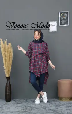 خرید اینترنتی و حضوری مانتو چهارخونه دکمه کج کد 491 ونوس مد