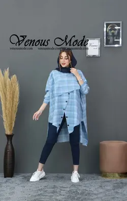 خرید اینترنتی و حضوری مانتو چهارخونه دکمه کج کد 491 ونوس مد